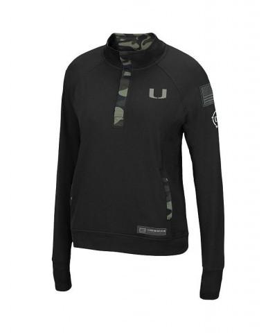 Women's Black Miami Hurricanes OHT Military-Inspired Appreciation Depth Raglan Quarter-Snap Jacket Black $26.65 Jackets