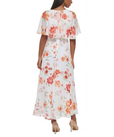 Women's Floral-Print Flutter-Sleeve Maxi Dress Fire Multi $63.60 Dresses