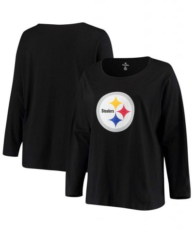 Women's Plus Size Black Pittsburgh Steelers Primary Logo Long Sleeve T-shirt Black $18.00 Tops