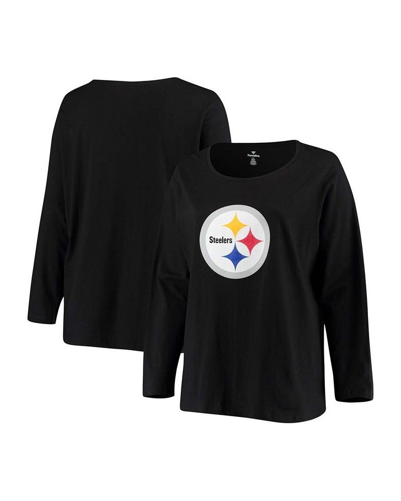 Women's Plus Size Black Pittsburgh Steelers Primary Logo Long Sleeve T-shirt Black $18.00 Tops