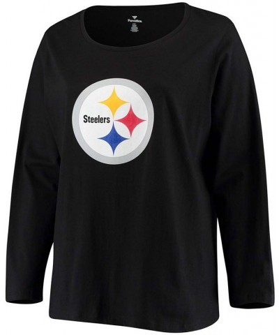 Women's Plus Size Black Pittsburgh Steelers Primary Logo Long Sleeve T-shirt Black $18.00 Tops