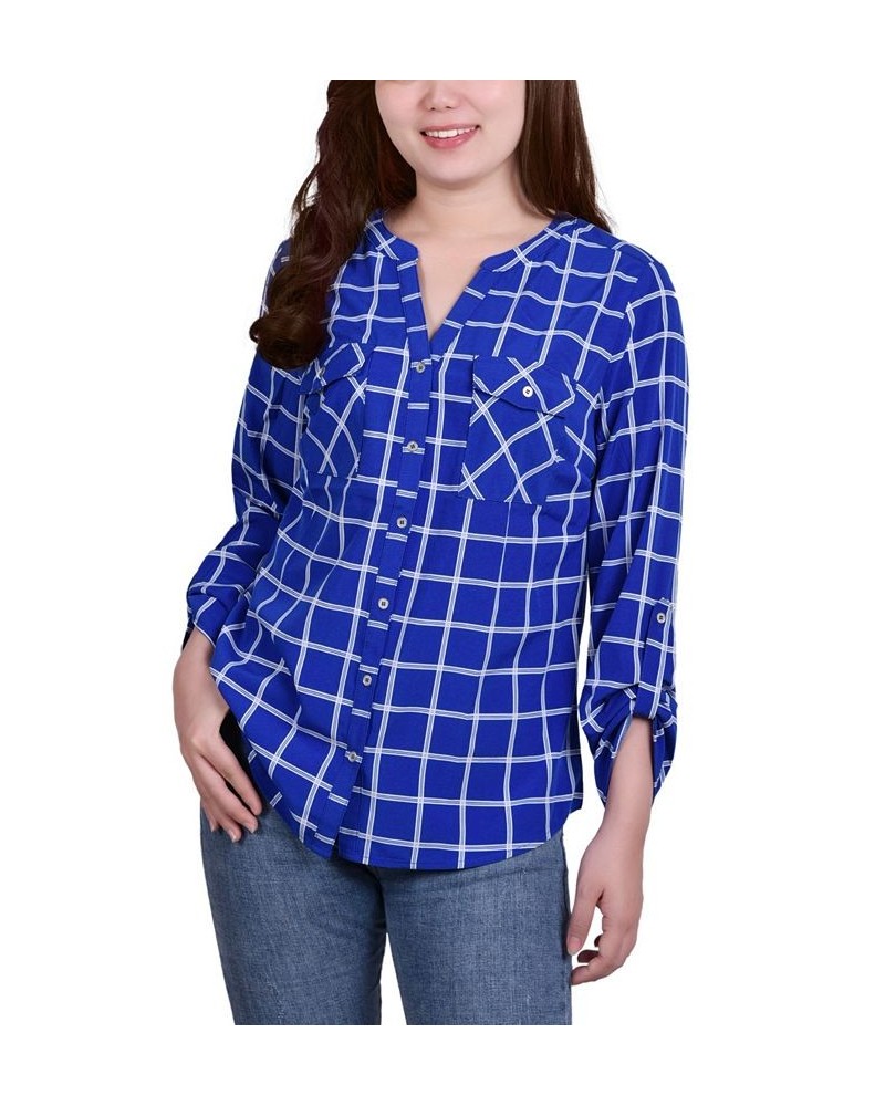 Women's 3/4 Roll Tab Sleeve Mandarin Collar Blouse Surf Roomtile $13.44 Tops