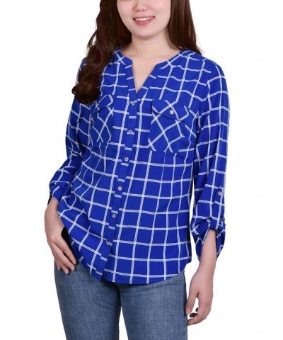 Women's 3/4 Roll Tab Sleeve Mandarin Collar Blouse Surf Roomtile $13.44 Tops