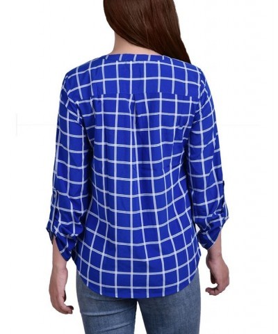 Women's 3/4 Roll Tab Sleeve Mandarin Collar Blouse Surf Roomtile $13.44 Tops