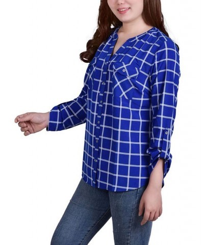 Women's 3/4 Roll Tab Sleeve Mandarin Collar Blouse Surf Roomtile $13.44 Tops