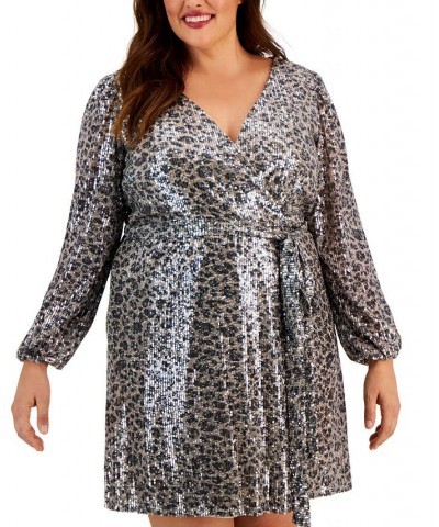 Plus Size Animal-Print Faux-Wrap Sequin Dress Hazelwood/animal $31.79 Dresses