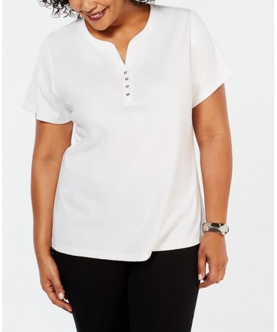 Plus Size Cotton Henley Top Bellflower $8.47 Tops