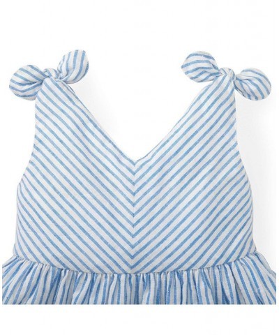 Mommy & Me Linen Bow Shoulder Dresses in Taupe and Blue Check Blue stripe $29.98 Dresses