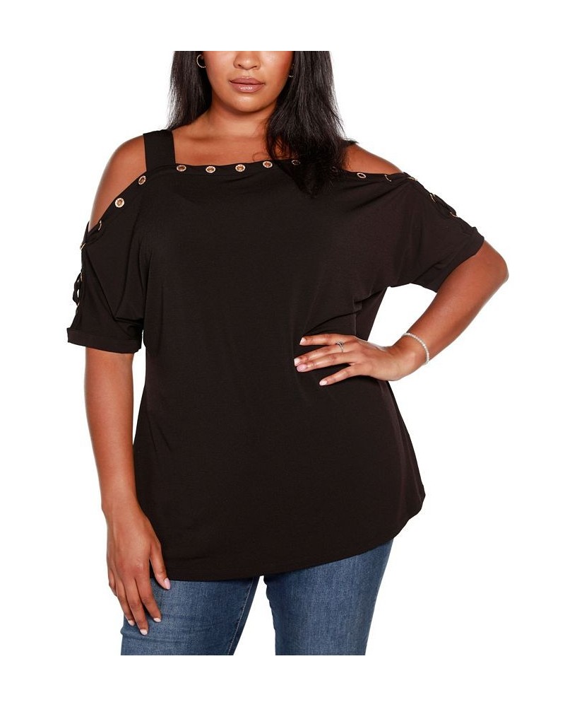 Plus Size Cold Shoulder Top Black $21.19 Tops