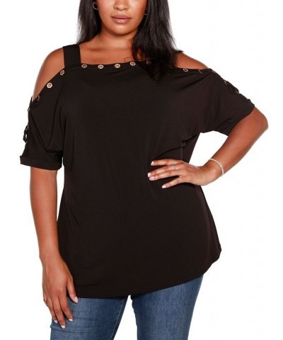 Plus Size Cold Shoulder Top Black $21.19 Tops