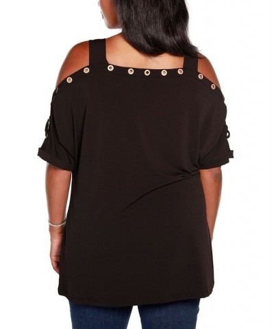 Plus Size Cold Shoulder Top Black $21.19 Tops