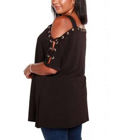 Plus Size Cold Shoulder Top Black $21.19 Tops