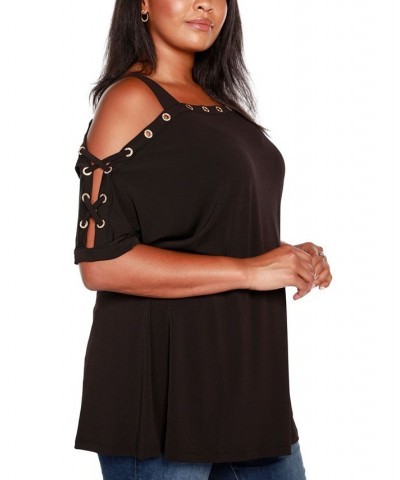 Plus Size Cold Shoulder Top Black $21.19 Tops