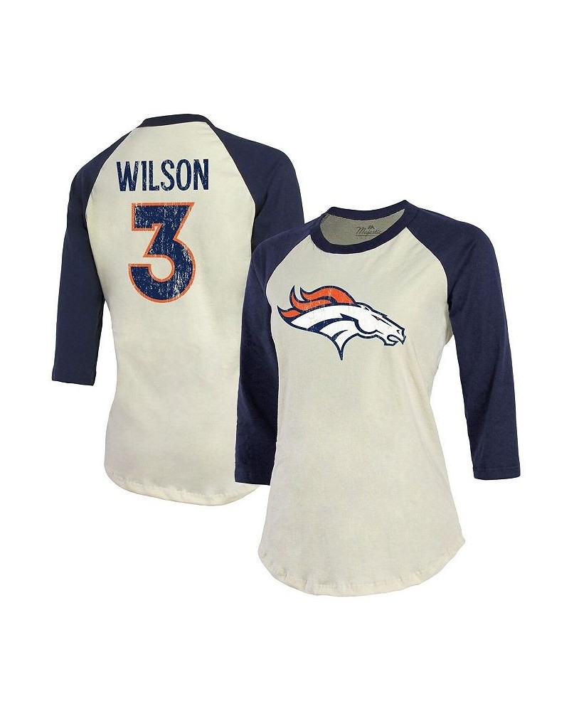 Women's Threads Russell Wilson Cream Navy Denver Broncos Name & Number Raglan 3/4 Sleeve T-shirt Cream, Navy $28.80 Tops