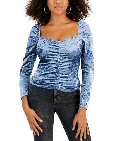 Juniors' Sweetheart-Neck Ruched-Front Top Blue Ice $10.99 Tops