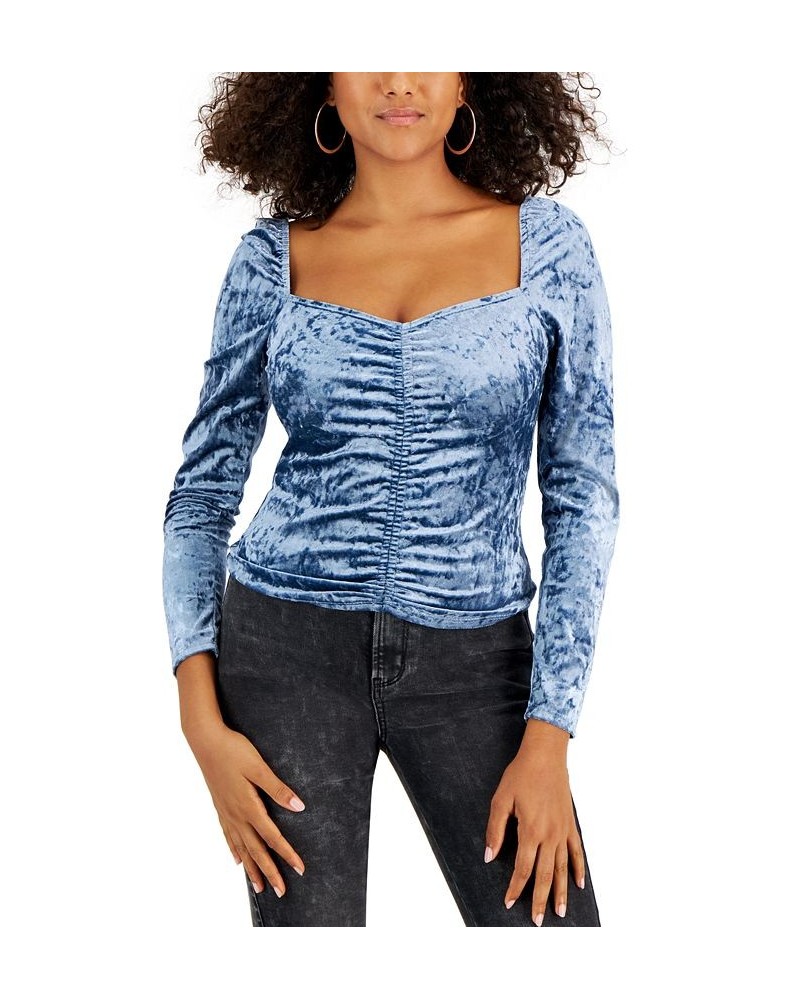 Juniors' Sweetheart-Neck Ruched-Front Top Blue Ice $10.99 Tops