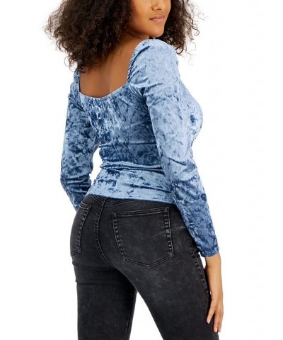 Juniors' Sweetheart-Neck Ruched-Front Top Blue Ice $10.99 Tops