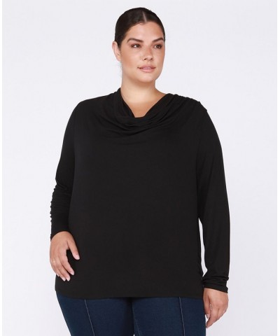Trendy Plus Size Cowl-Neck Long-Sleeve Top Black $14.08 Tops