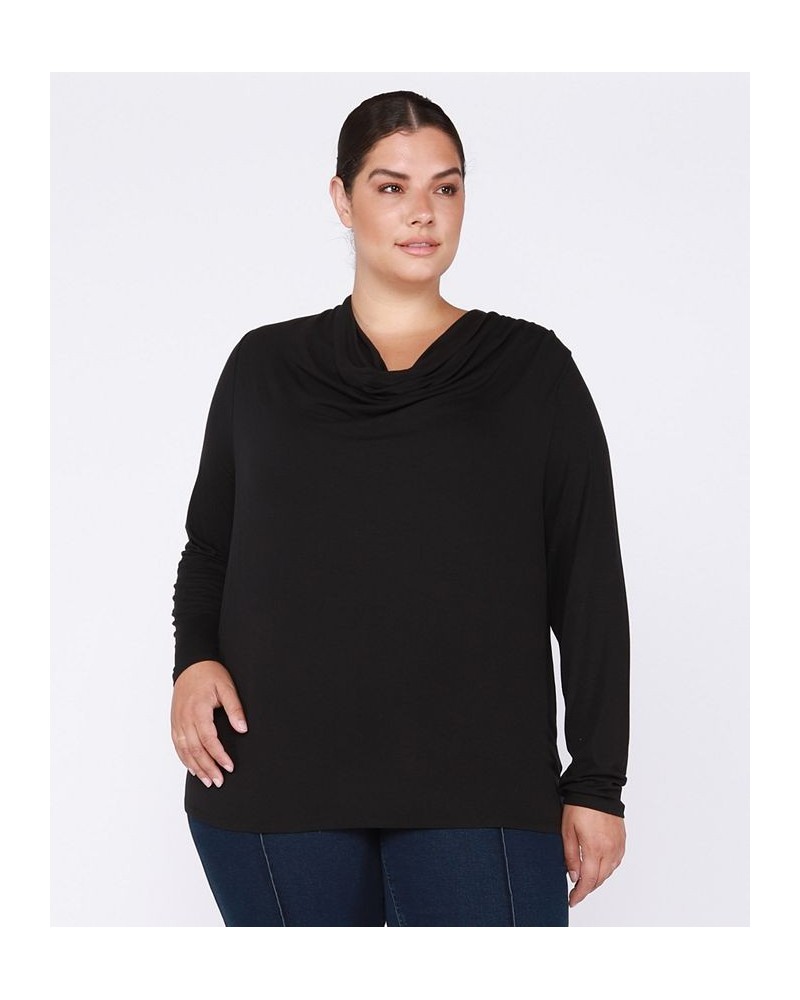 Trendy Plus Size Cowl-Neck Long-Sleeve Top Black $14.08 Tops