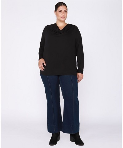 Trendy Plus Size Cowl-Neck Long-Sleeve Top Black $14.08 Tops