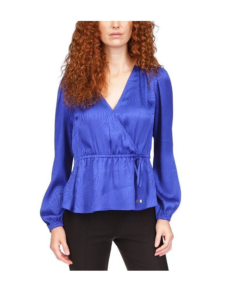 Petite Printed Long Sleeve Wrap Top Royal $28.00 Tops