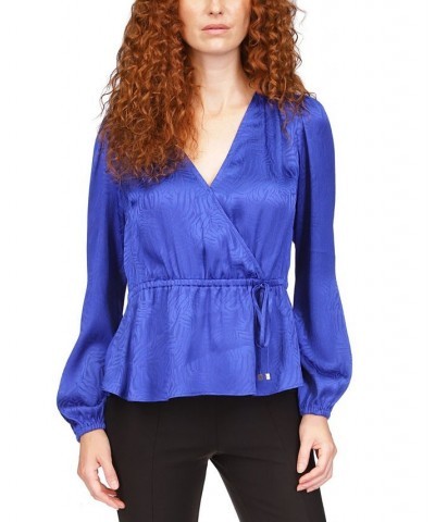 Petite Printed Long Sleeve Wrap Top Royal $28.00 Tops