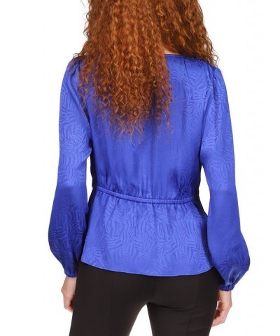 Petite Printed Long Sleeve Wrap Top Royal $28.00 Tops