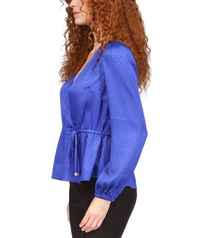 Petite Printed Long Sleeve Wrap Top Royal $28.00 Tops