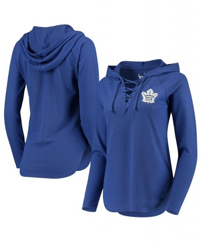 Women's Blue Toronto Maple Leafs Soaring Puck Pullover Lace-Up V-Neck Hoodie Blue $34.20 Sweatshirts