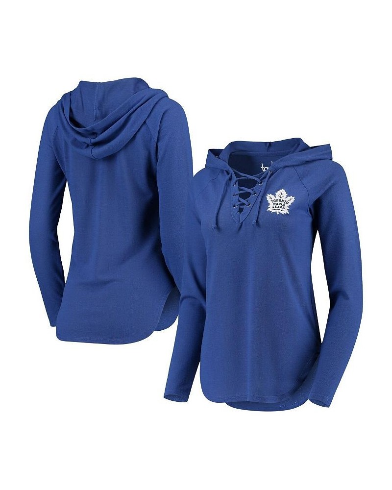 Women's Blue Toronto Maple Leafs Soaring Puck Pullover Lace-Up V-Neck Hoodie Blue $34.20 Sweatshirts