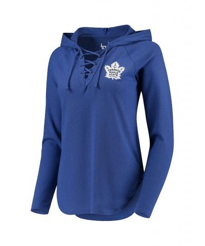 Women's Blue Toronto Maple Leafs Soaring Puck Pullover Lace-Up V-Neck Hoodie Blue $34.20 Sweatshirts