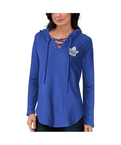 Women's Blue Toronto Maple Leafs Soaring Puck Pullover Lace-Up V-Neck Hoodie Blue $34.20 Sweatshirts