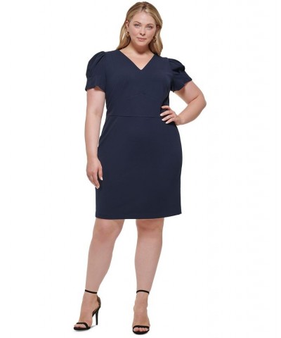 Plus Size Puff-Sleeve Sheath Dress Midnight $54.99 Dresses