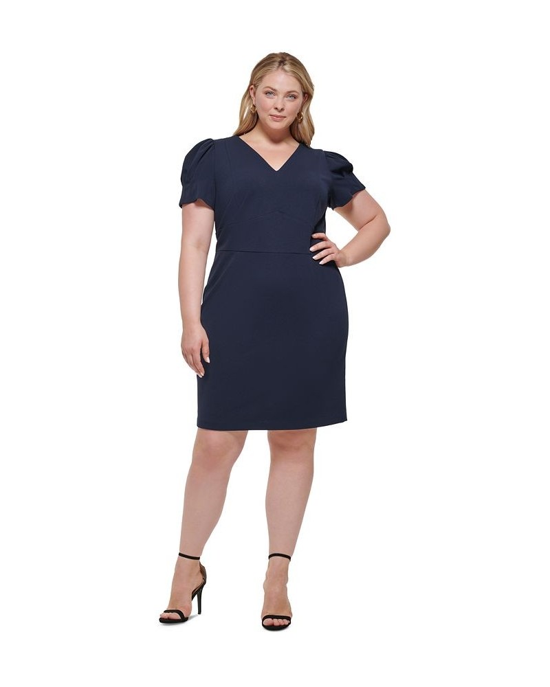 Plus Size Puff-Sleeve Sheath Dress Midnight $54.99 Dresses