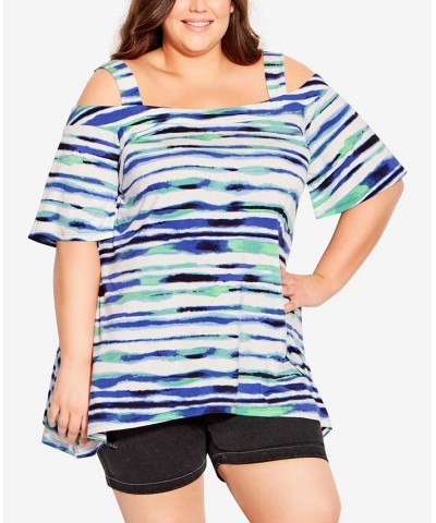 Plus Size Cold Shoulder Print Tunic Top Breeze Stripe $30.36 Tops