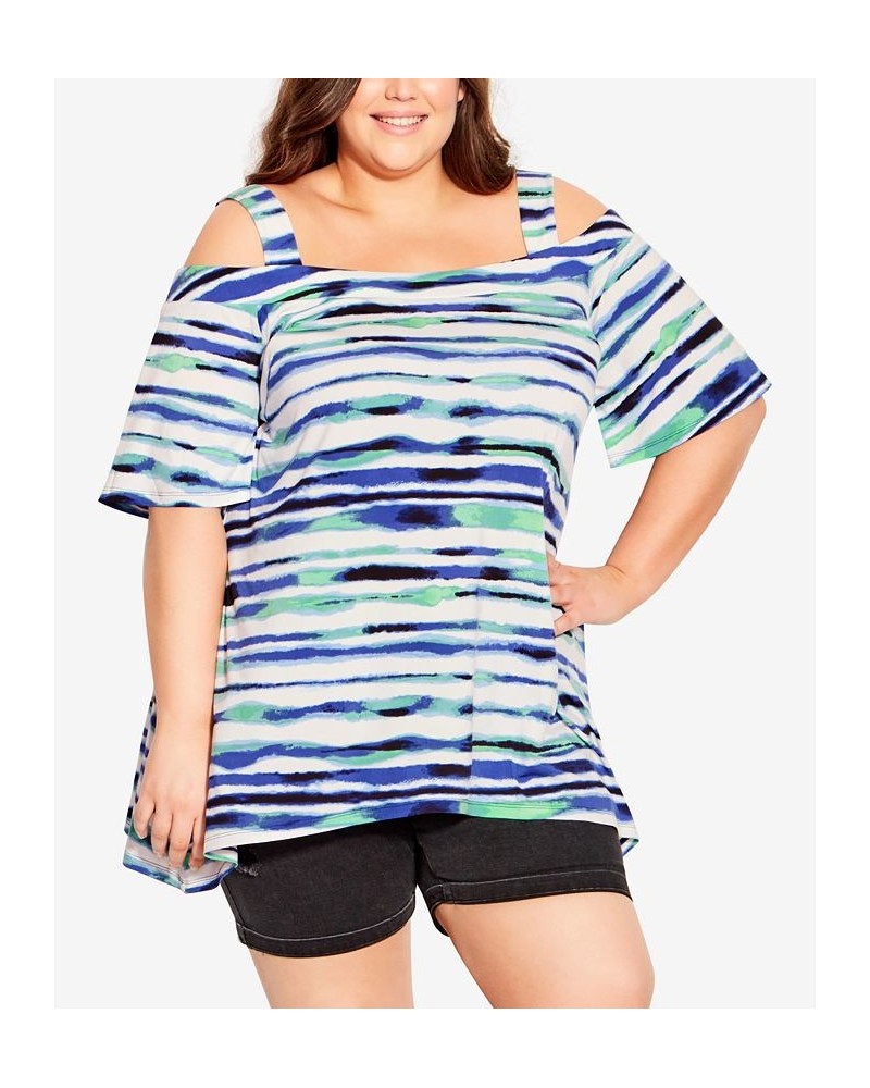 Plus Size Cold Shoulder Print Tunic Top Breeze Stripe $30.36 Tops