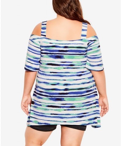 Plus Size Cold Shoulder Print Tunic Top Breeze Stripe $30.36 Tops