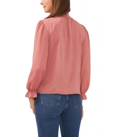 Women's Long Sleeve Smocked Neck Top Pink $29.40 Tops