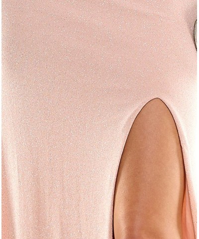 Juniors' Halter-Neck Front-Slit Ruched Gown Pink $58.05 Dresses