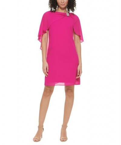 Women's Rhinestone-Embellished Capelet Shift Dress Fuchsia $44.48 Dresses