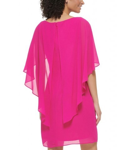 Women's Rhinestone-Embellished Capelet Shift Dress Fuchsia $44.48 Dresses