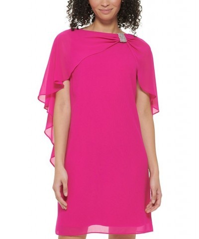 Women's Rhinestone-Embellished Capelet Shift Dress Fuchsia $44.48 Dresses