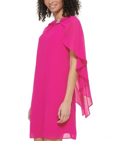 Women's Rhinestone-Embellished Capelet Shift Dress Fuchsia $44.48 Dresses