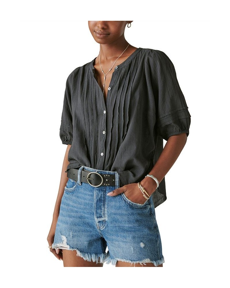 Women's Pintuck Peasant Blouse Black $44.75 Tops