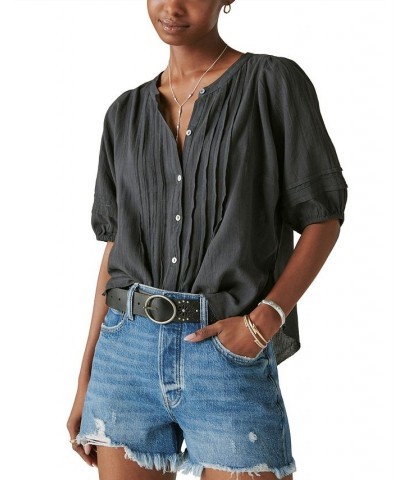 Women's Pintuck Peasant Blouse Black $44.75 Tops