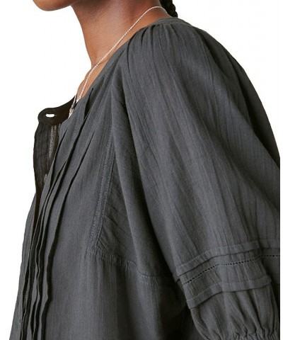 Women's Pintuck Peasant Blouse Black $44.75 Tops