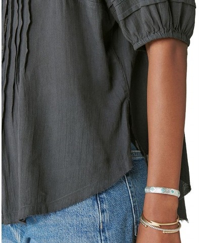 Women's Pintuck Peasant Blouse Black $44.75 Tops