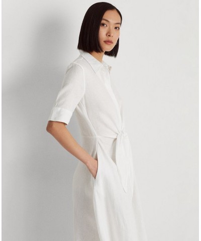 Linen Fit & Flare Shirtdress Regular & Petite White $85.80 Dresses