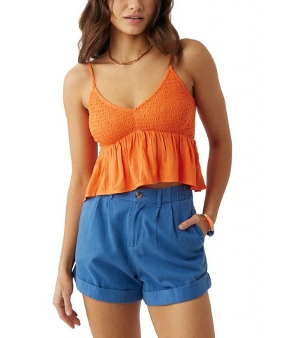 Juniors' Florentina Smocked Cropped Peplum Tank Firecracker $28.71 Tops