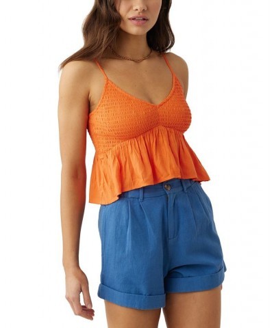 Juniors' Florentina Smocked Cropped Peplum Tank Firecracker $28.71 Tops